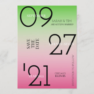 Invitation Enregistrer La Date - Rose & Vert Ombre