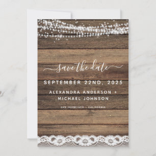 Invitation Enregistrer la date Rustic Farmhouse String Lights
