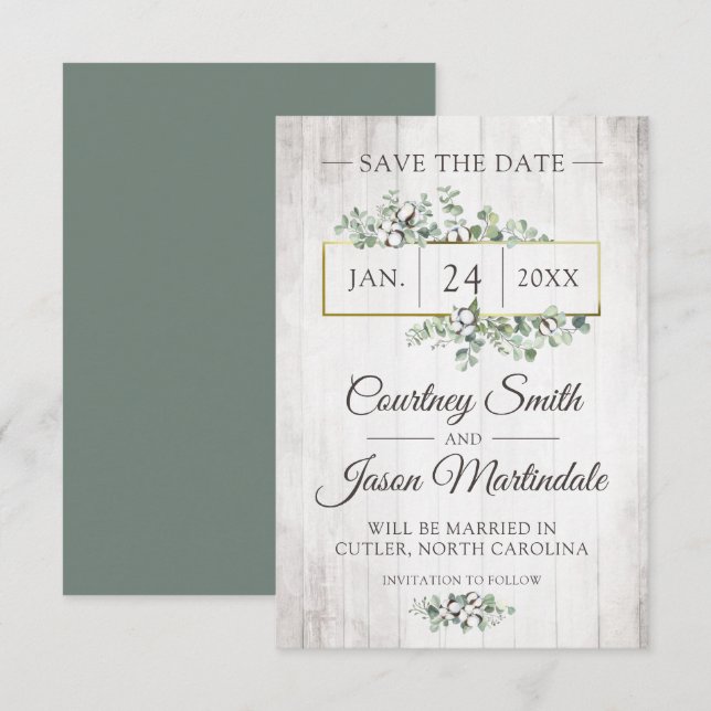 Invitation Enregistrer la date Rustic Southern Cotton Mariage (Devant / Derrière)