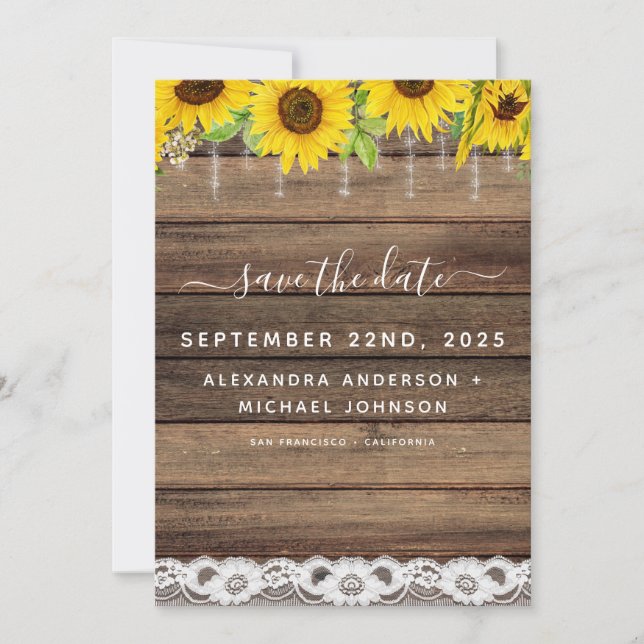 Invitation Enregistrer la date Sunflower Rustic Farmhouse (Devant)