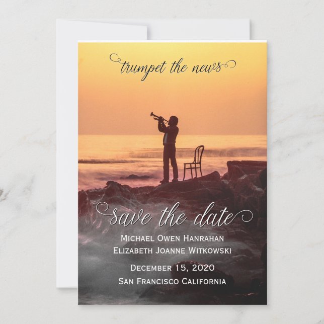 Invitation Enregistrer La Date Trumpet Les Nouvelles! (Devant)