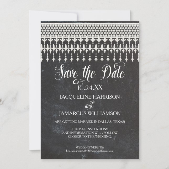 Invitation Enregistrer la photo Date Rustic Lace Chalkboard (Devant)