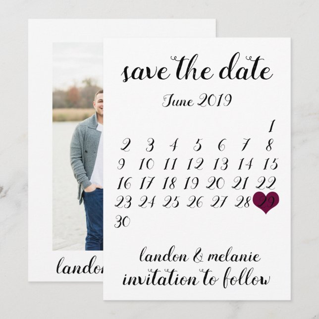 Invitation Enregistrer Le Calendrier Date (Devant / Derrière)
