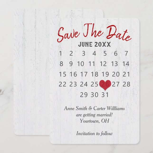 Invitation Enregistrer le calendrier Mariage de date sur le b (Devant / Derrière)