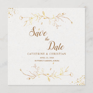 Invitation Enregistrer le Carré Date Golden Outline Flower