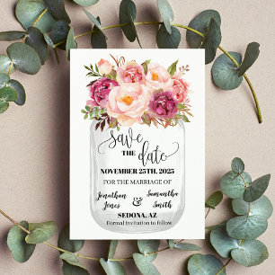 Invitation Enregistrer le mariage boho fleuri rose