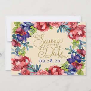 Invitation Enregistrer Le Mariage Date   Bonheur Floral & Scr