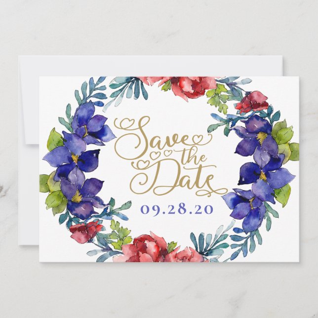 Invitation Enregistrer Le Mariage Date | Bonheur Floral & Scr (Devant)