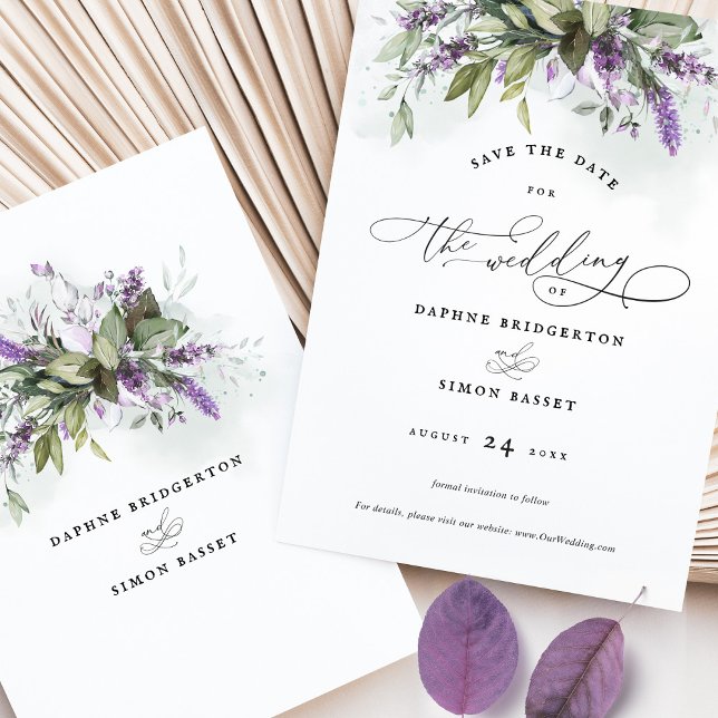 Invitation Enregistrer le Mariage de script de la date Lavend (Créateur téléchargé)