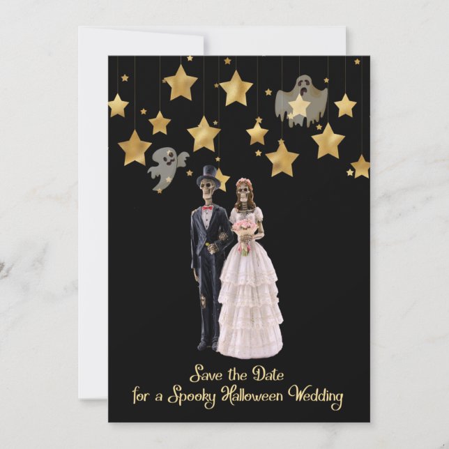 Invitation Enregistrer le Mariage d'Halloween des squelettes  (Devant)