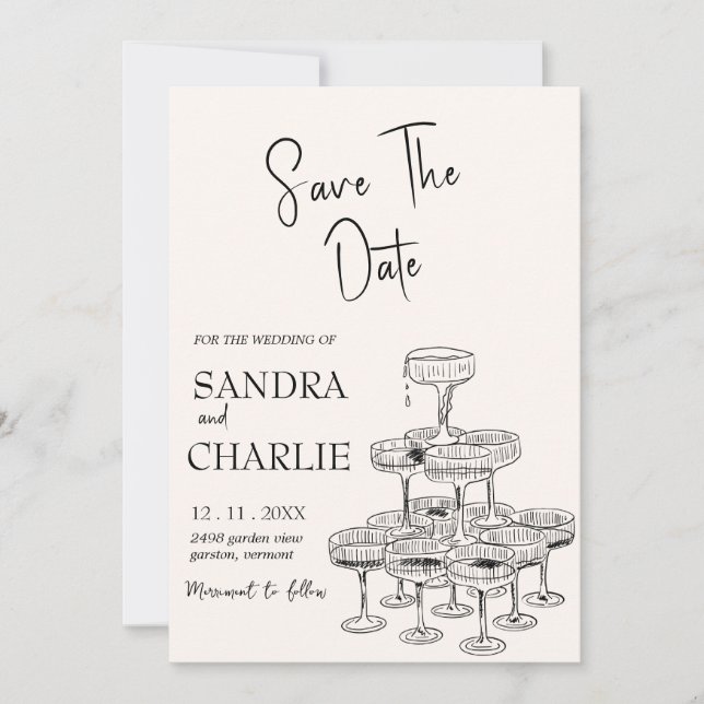 Invitation Enregistrer Le Modèle Date | Mariage Main Drawen (Devant)