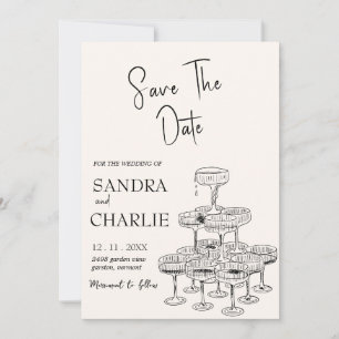 Invitation Enregistrer Le Modèle Date   Mariage Main Drawen