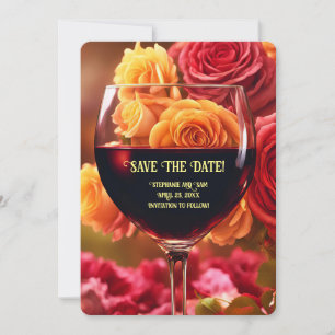 Invitation Enregistrer le vin de date et les Roses