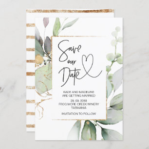Invitation Enregistrer notre date Gold Eucalyptus Mariage Fia