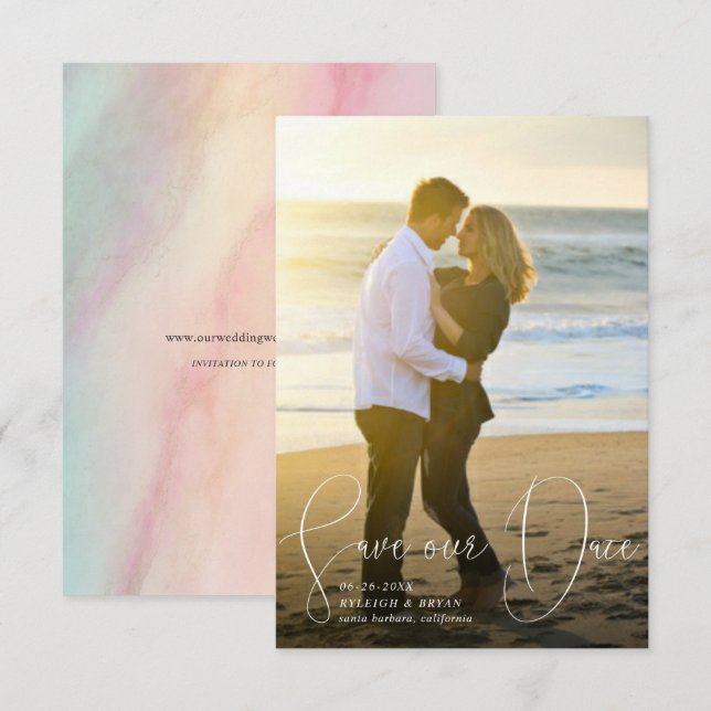 Invitation Enregistrer Notre Date Lignes Raffinées Lisse Styl (Devant / Derrière)