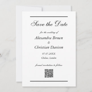 Invitation Enregistrez la date de mariage simple code QR et a