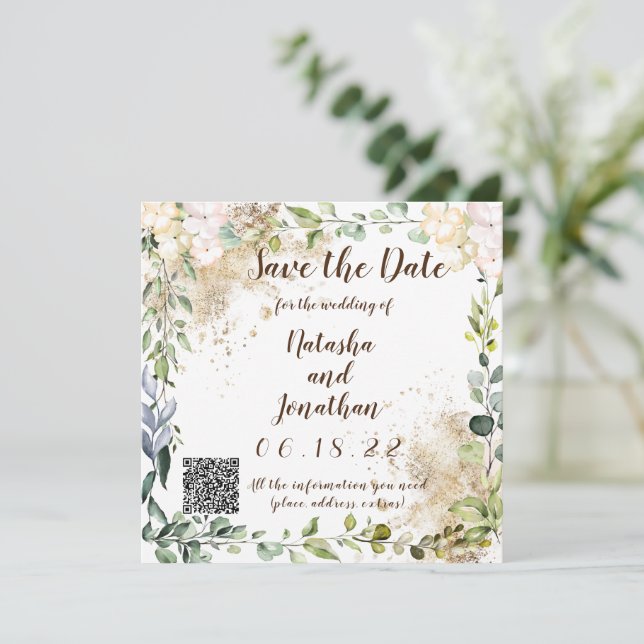 Invitation Enregistrez la date du design herbal (Debout devant)