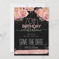 Enregistrez la date Fleurale Paillettes Roses 70e 