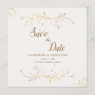 Invitation Enregistrez la Date Fleurs Contour Doré Carré