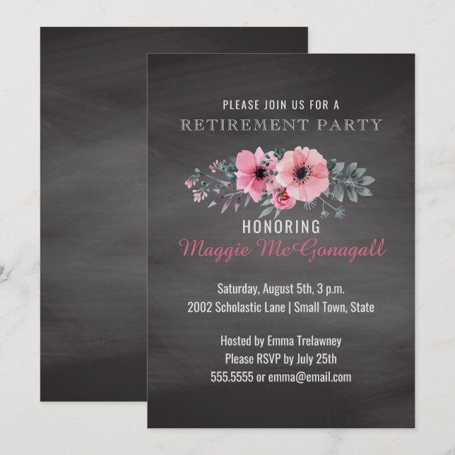Invitation Enseignant de la fête de retraite Floral Elegant C (Devant / Derrière)