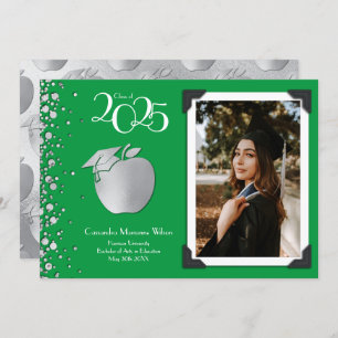 Invitation Enseignant Éducation Silver Graduation Green