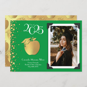 Invitation Enseignant Formation Gold Graduation Vert