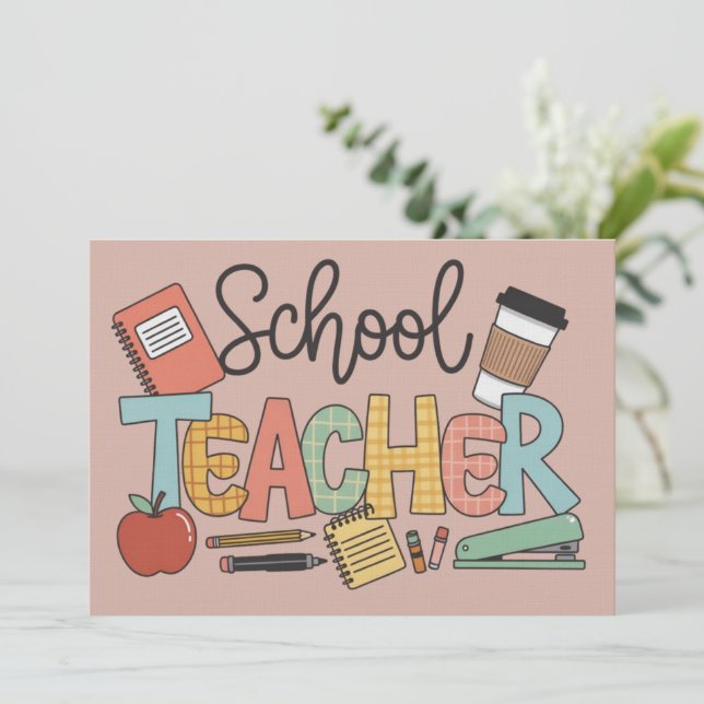 Invitation Enseignant scolaire enseignant des cadeaux aux fut (Debout devant)