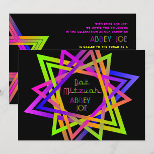 Invitation Enseigne au néon PixDezines Étoile de David/Bar Mi