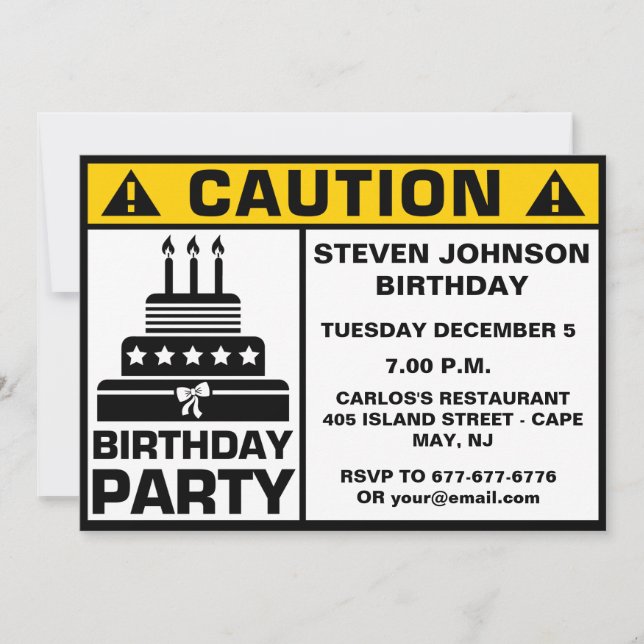 Invitation Enseigne drôle de précaution de fête (Devant)