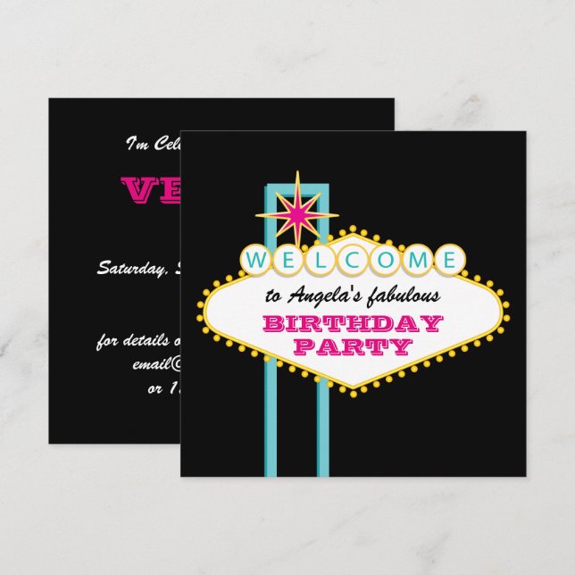 Invitation Enseigne rose pour la fête de Las Vegas (Devant / Derrière)