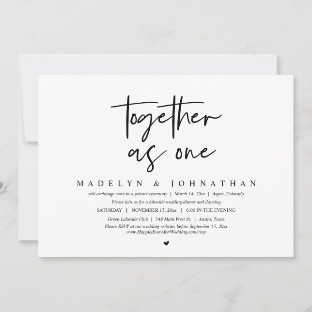 Invitation Ensemble comme un, Mariage Elopement Dinner Party (Devant)