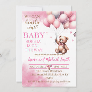 Invitation Ensemble de Baby shower à air chaud de l'ours rose