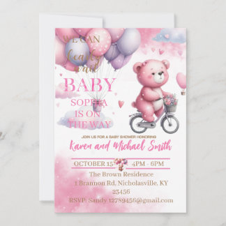 Invitation Ensemble de Baby shower à air chaud de l'ours rose