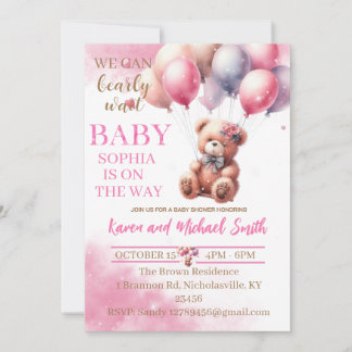 Invitation Ensemble de Baby shower à air chaud de l'ours rose