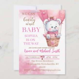 Invitation Ensemble de Baby shower à air chaud de l'ours rose
