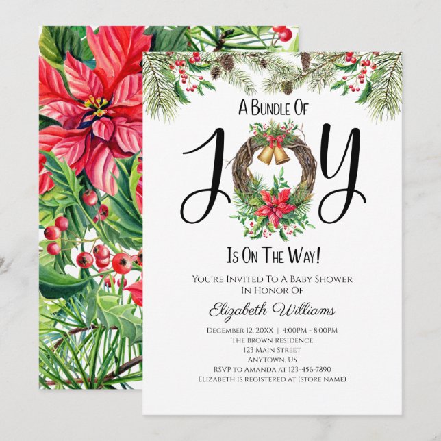 Invitation Ensemble De Baby shower D'Aquarelle Joy Christmas (Devant / Derrière)