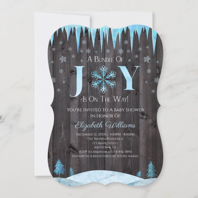 Invitation Ensemble de Joy Snowflake Baby shower d'hiver en b (Devant)