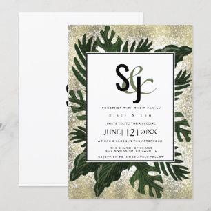 Invitation Ensemble de mariage Monstera Tropical Faux Gold Sp