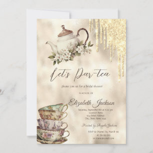 Invitation Ensemble de thé Gold Glitter Drips pour enterremen