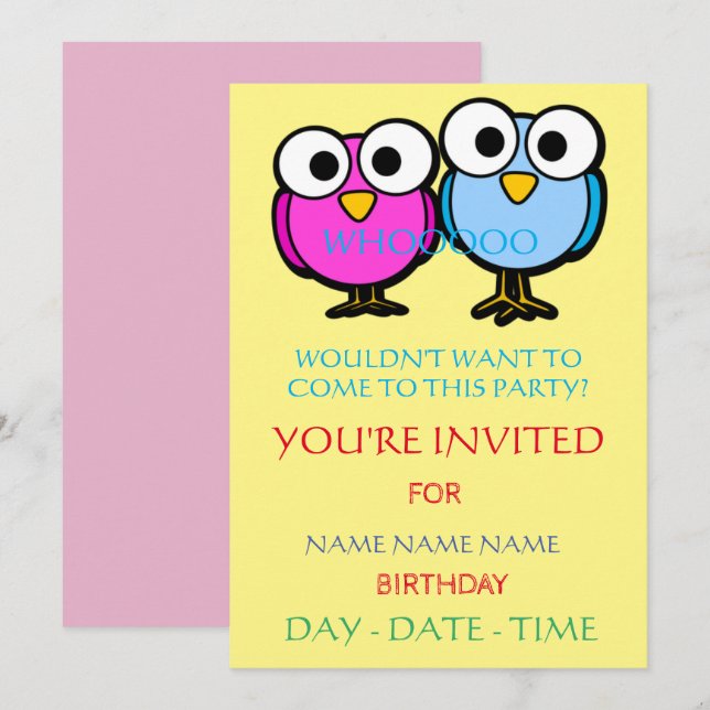 Invitation ensemble d'invitations d'anniversaire pour enfants (Devant / Derrière)