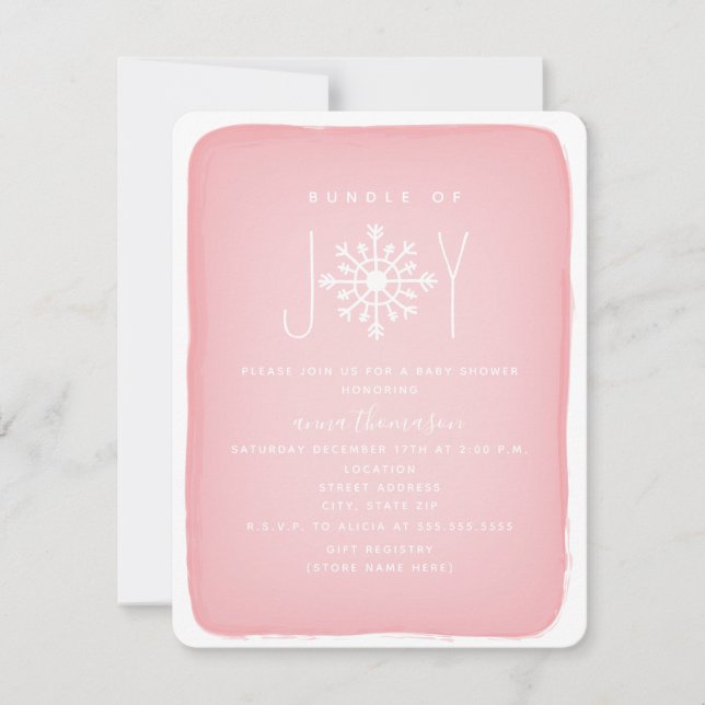 Invitation Ensemble Du Baby shower Joy Snowflake - Rose (Devant)