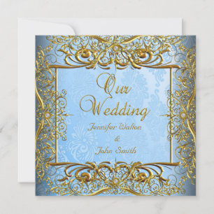 Invitation Ensemble élégant de mariage bleu or Elite