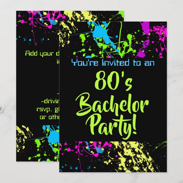 Invitation Enterrement de vie de garçon des années 80 (Devant / Derrière)