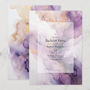 Invitation Enterrement de vie de garçon encre mauve et or