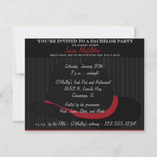 Invitation Enterrement de vie de garçon Fedora et rayures