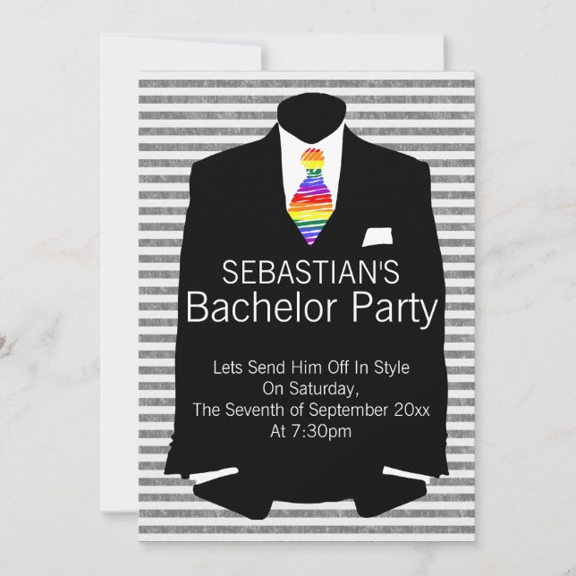 Invitation Enterrement de vie de garçon gay avec costume et c (Devant)