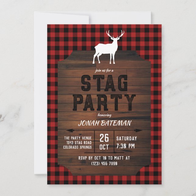 Invitation Enterrement de vie de garçon Red Buffalo Check & W (Devant)