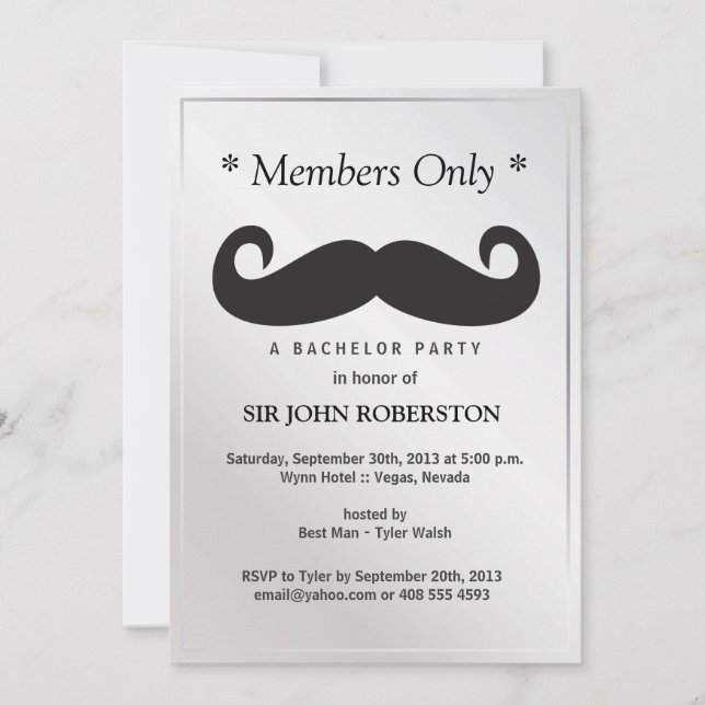 Invitation Enterrement de vie de garçon réservé aux membres (Devant)