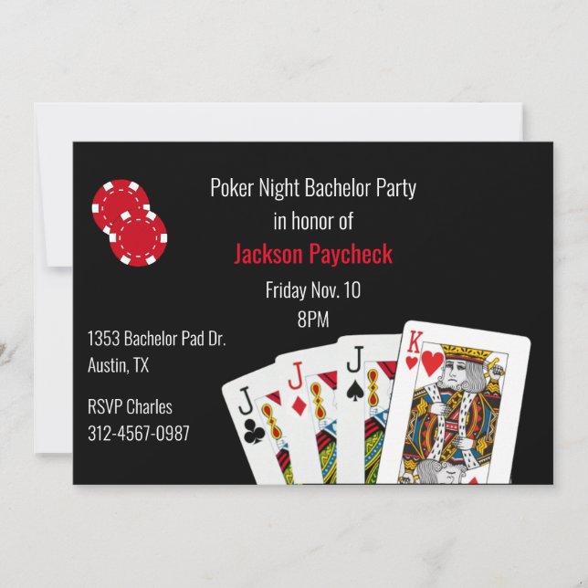 Invitation Enterrement de vie de garçon sur le thème du Poker (Devant)