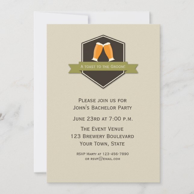 Invitation Enterrement de vie de garçon Toast à la bière (Devant)
